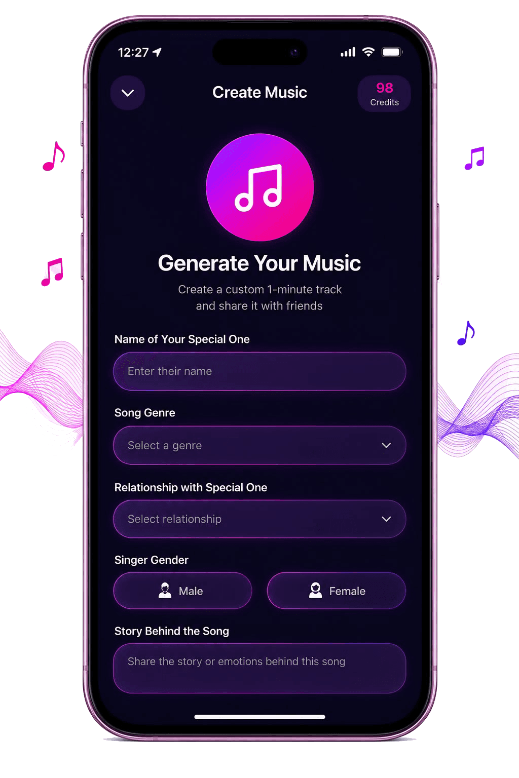 Create Music screen in the MusicPals app